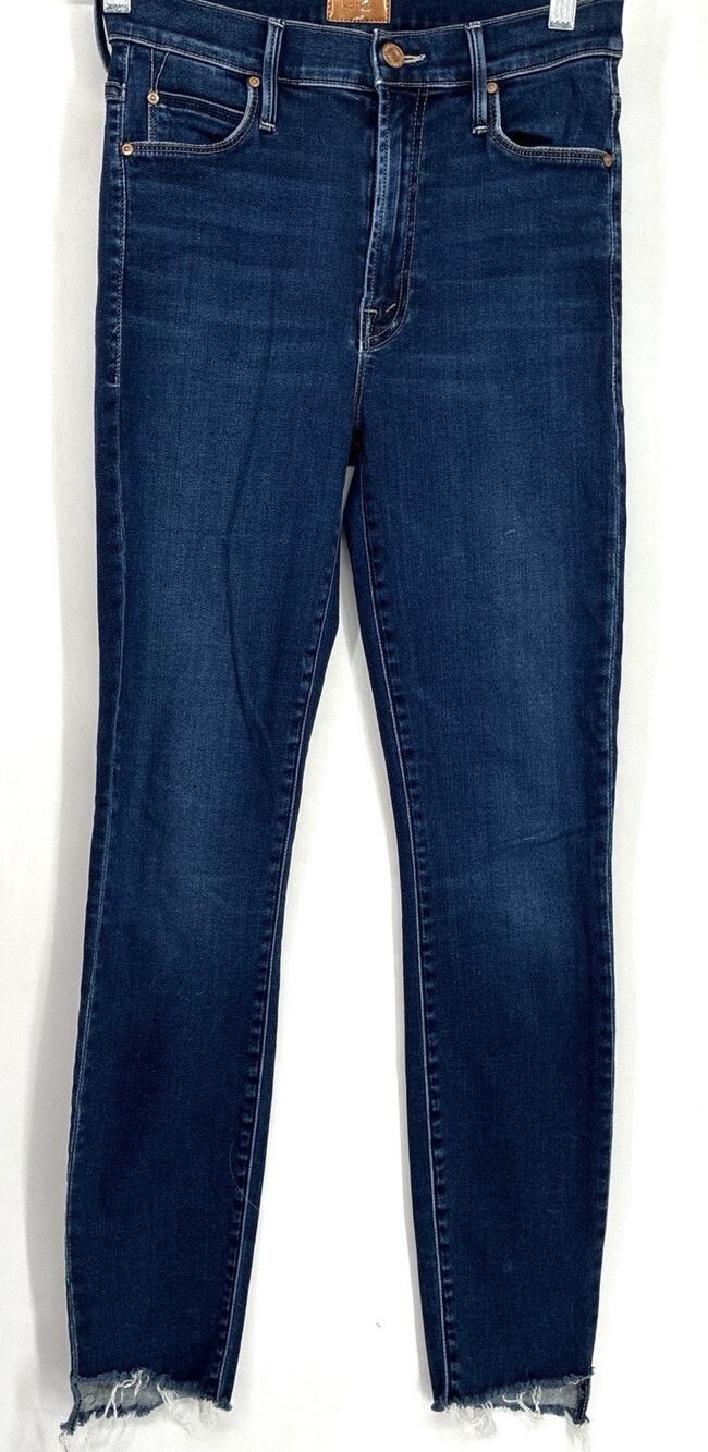 MOTHER The Stunner Ankle Fray Jeans Women's 26 Dark Wash Raw Hem Stretch